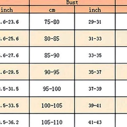 Bodysuit size chart