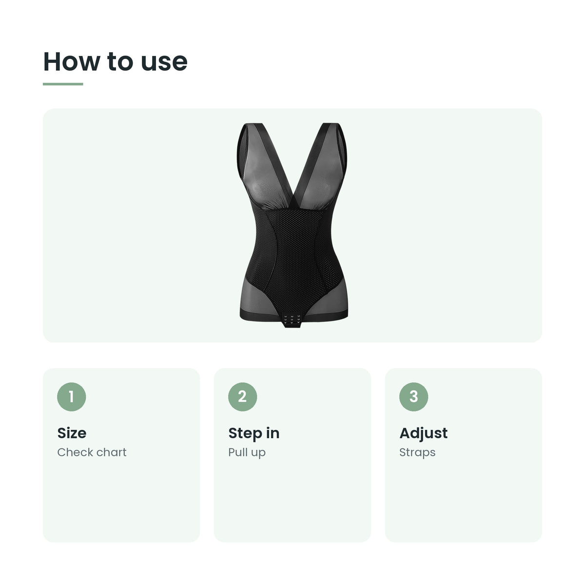 How to use the full body shaping bodysuit: size, step in, adjust