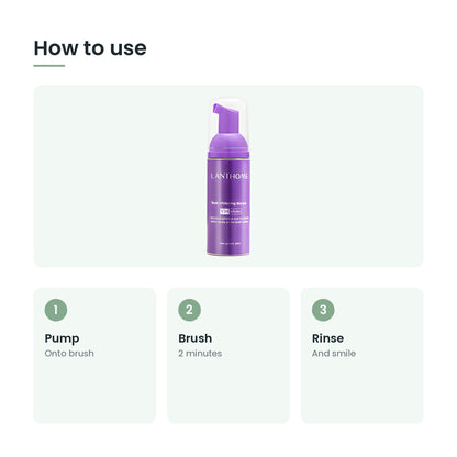How to use the teeth brightening mousse: pump, brush, rinse