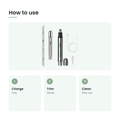 How to use the nose and ear hair trimmer: charge, trim, clean