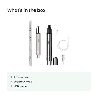 What's in the box: 1 x trimmer, eyebrow head, usb cable