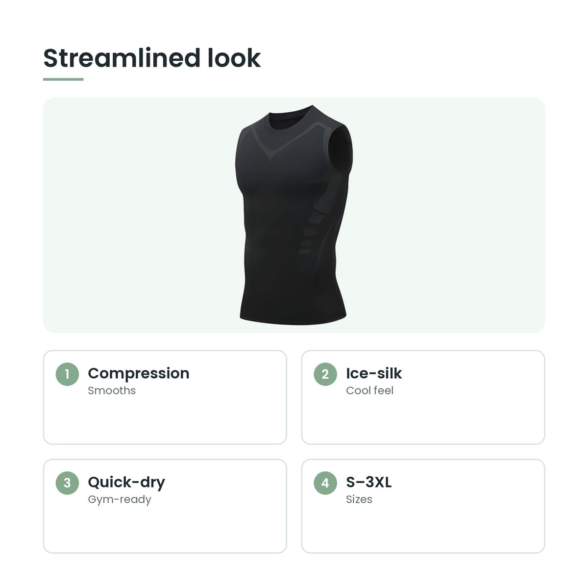 Men's compression shaping vest key features: compression, ice-silk, quick-dry, s–3xl