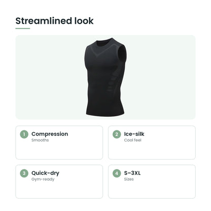 Men's compression shaping vest key features: compression, ice-silk, quick-dry, s–3xl
