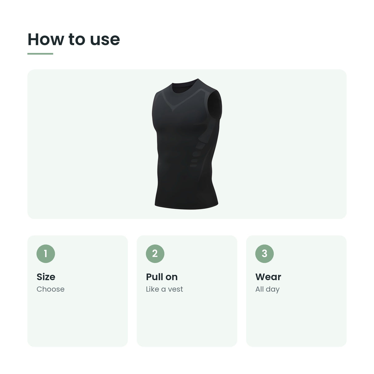 How to use the men's compression shaping vest: size, pull on, wear