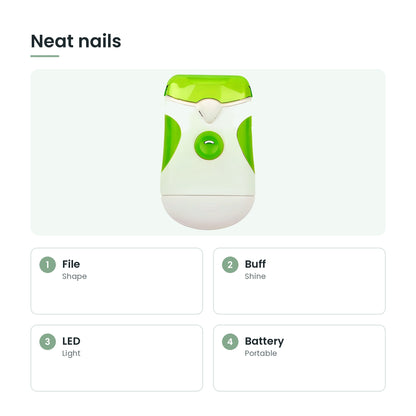 Portable electric nail trimmer key features: file, buff, led, battery