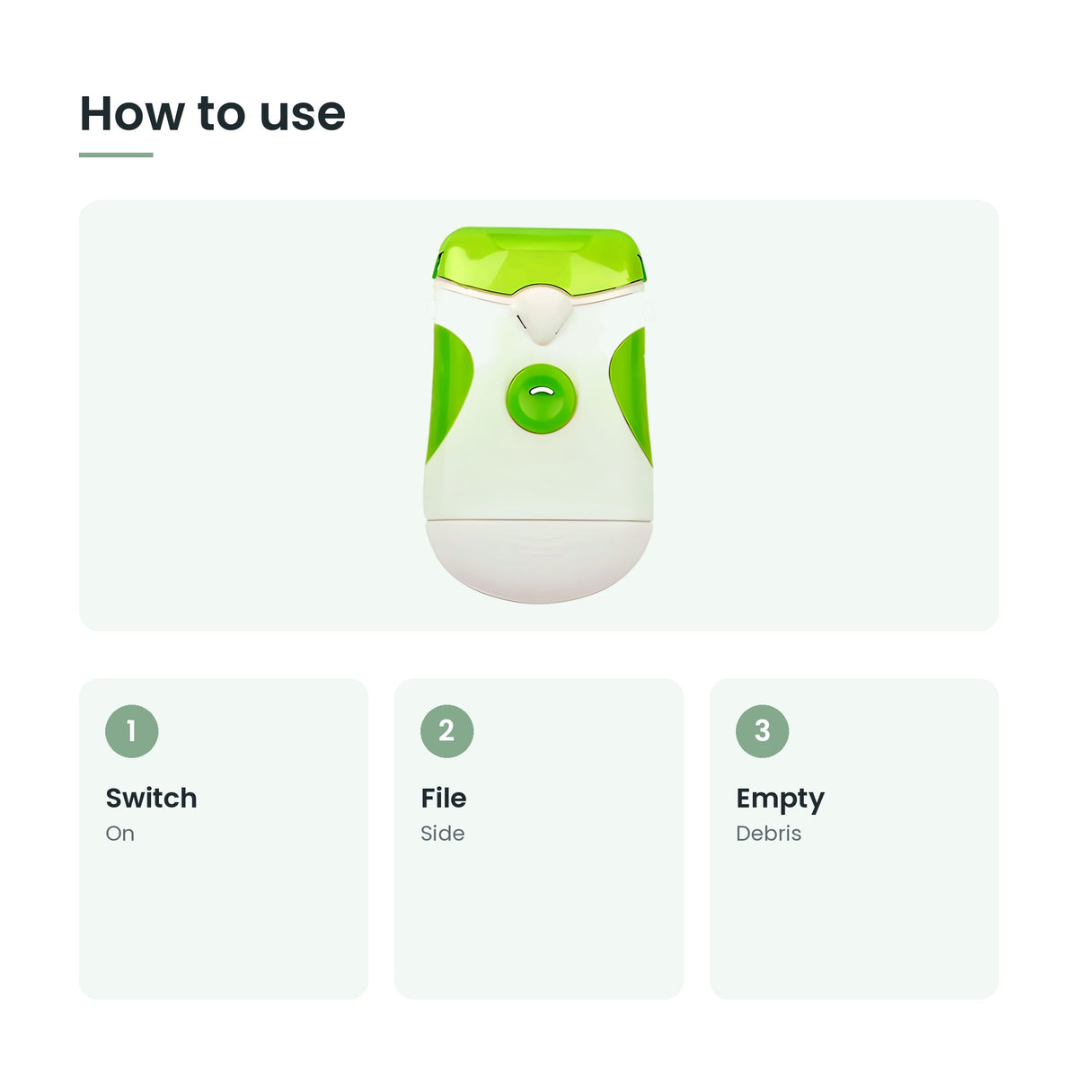 How to use the portable electric nail trimmer: switch, file, empty