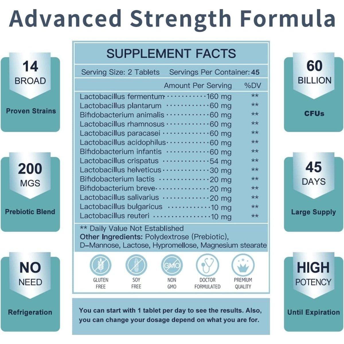 Powerful Probiotics for Men - 60 Billion CFU Tablets
