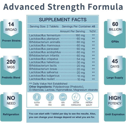 Powerful Probiotics for Men - 60 Billion CFU Tablets