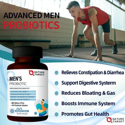 Powerful Probiotics for Men - 60 Billion CFU Tablets