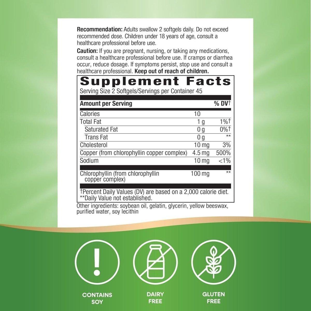 Green Food Supplement Chlorophyll Softgels Detox
