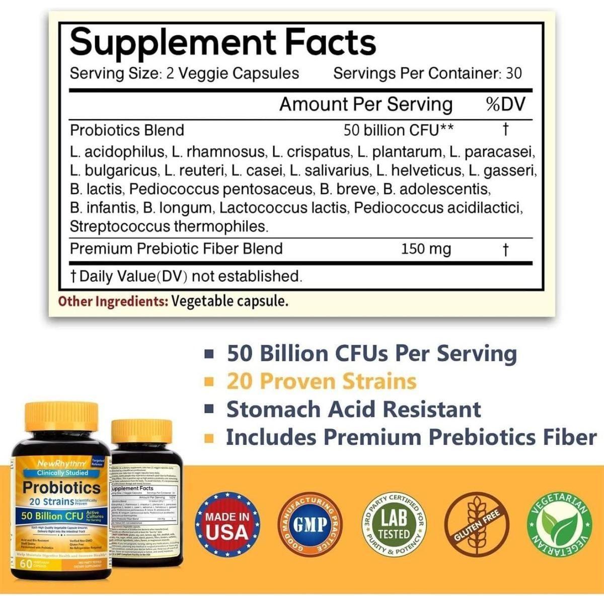 Advanced Probiotic 50B CFU, 20 Strains, 60 Capsules
