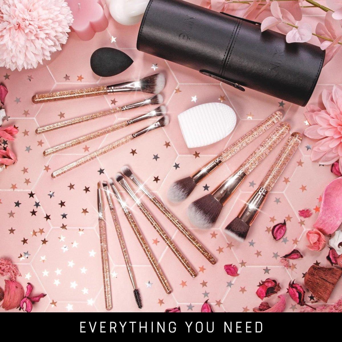 Luxurious 15pc Rose Gold Glitter Makeup Brush Set