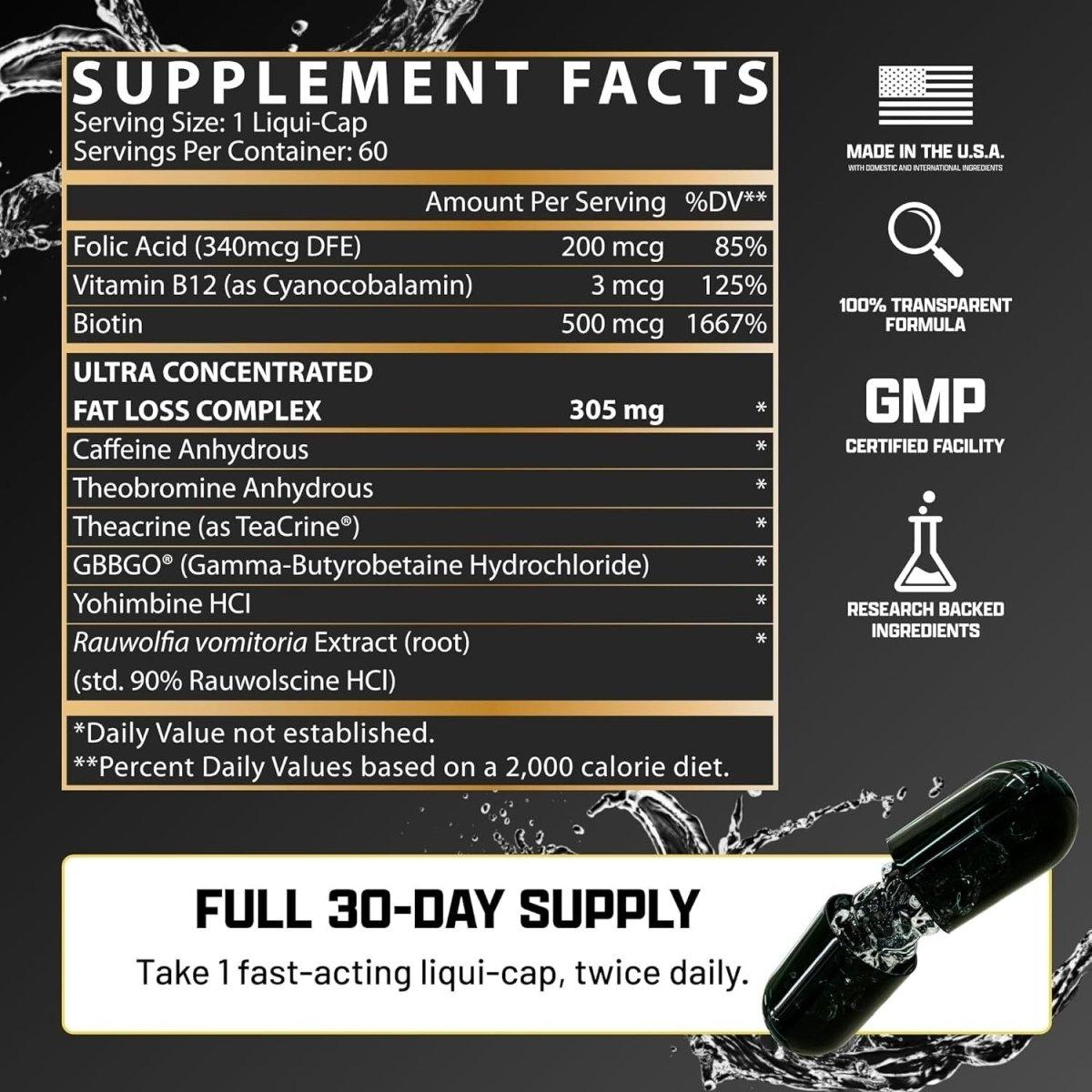Strong Fat Burner Weight Loss Supplement 60 Liquid Caps