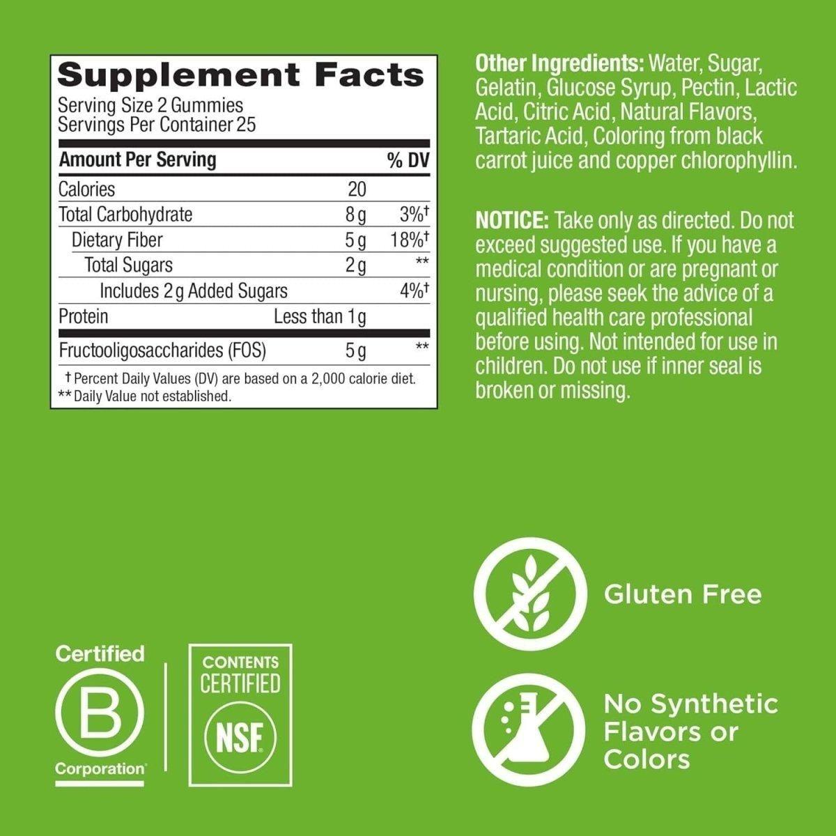 Delicious Fiber Gummy Vitamins - 50 Pack | 5g Fiber Supplement