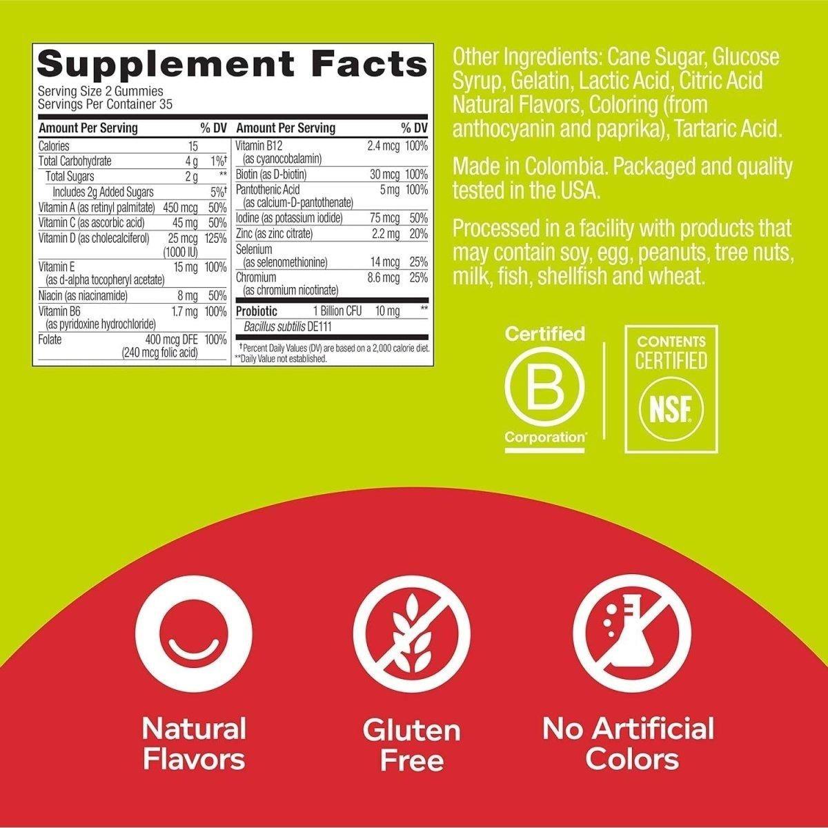 Delicious Probiotic Vitamin Gummies for Adults, 1 Billion CFU