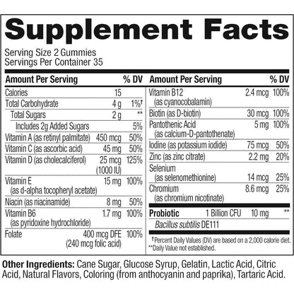 Delicious Probiotic Vitamin Gummies for Adults, 1 Billion CFU