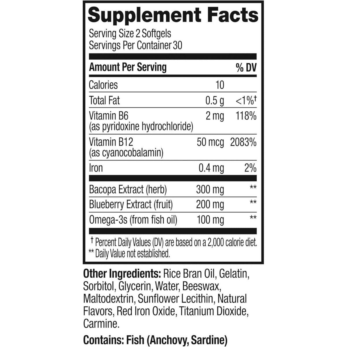 Brain Health Softgels, 30 Day Mental Focus Supplement