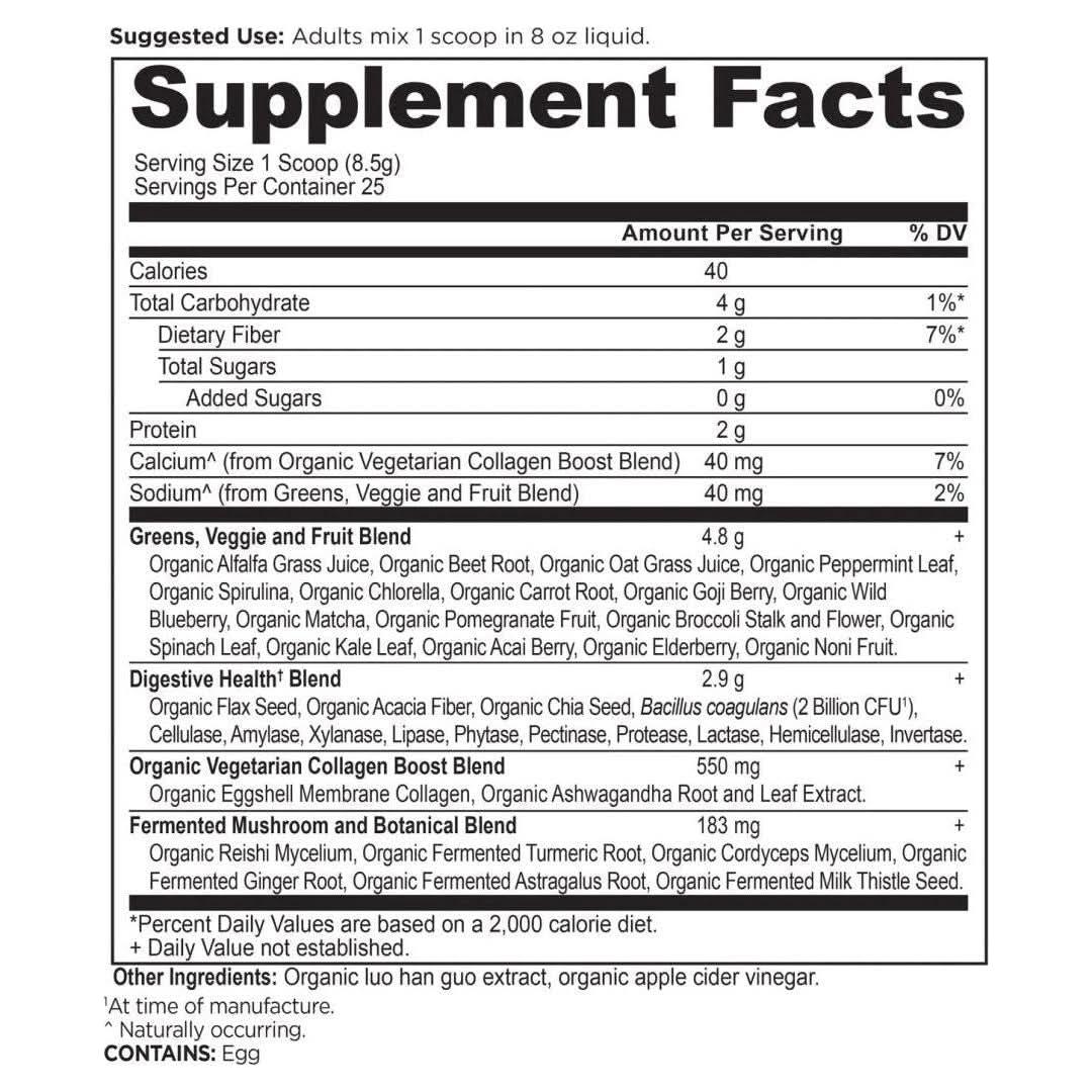 Natural Greens Supplement with Collagen for Skin