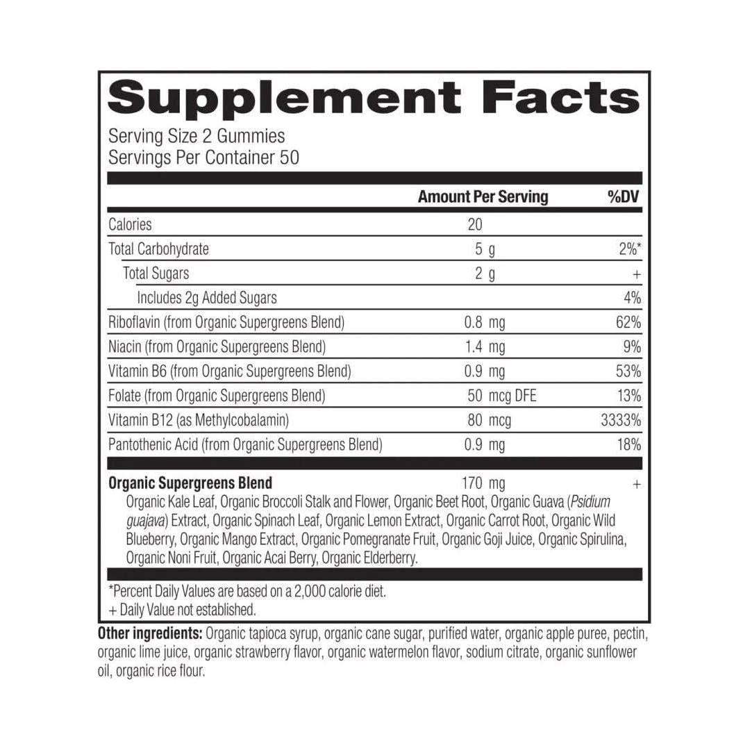 Natural Organic Greens Gummies Strawberry Watermelon Flavor