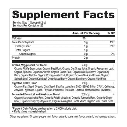 Natural Organic Greens Powder - Mint Flavor & Probiotics