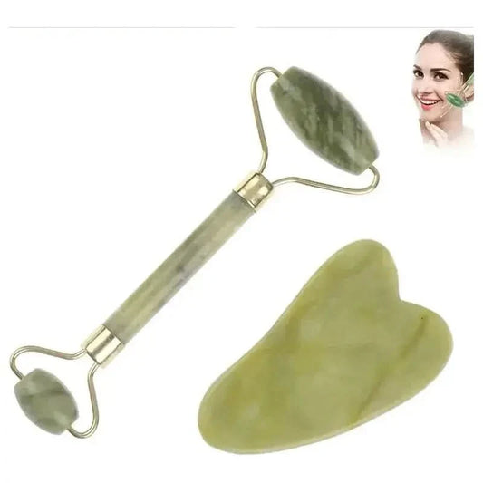 Natural Rose Face Roller & Gua Sha Skincare Kit - Mycosmeticslondon