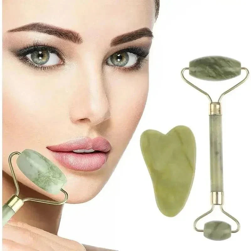 Natural Rose Face Roller & Gua Sha Skincare Kit