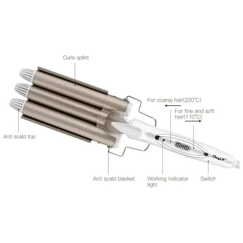 Professional 3 Barrel Curling Iron for Salon Style Curls