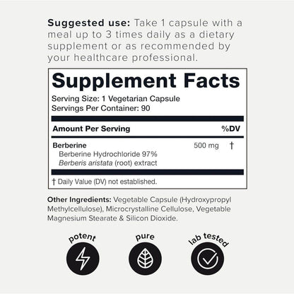 Pure Berberine HCl 500mg - 90 Vegan Capsules | High Potency