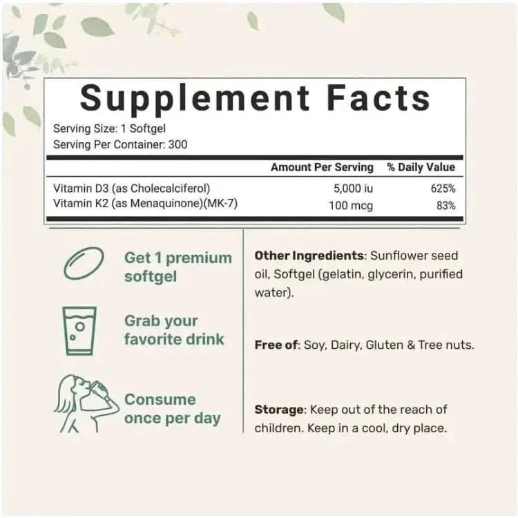 Strong Bone Vitamin D3 K2 Softgels 300ct