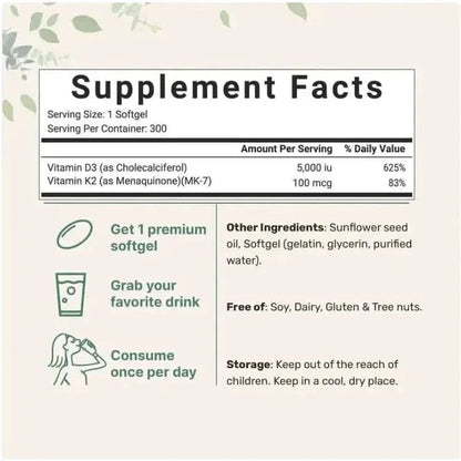 Strong Bone Vitamin D3 K2 Softgels 300ct