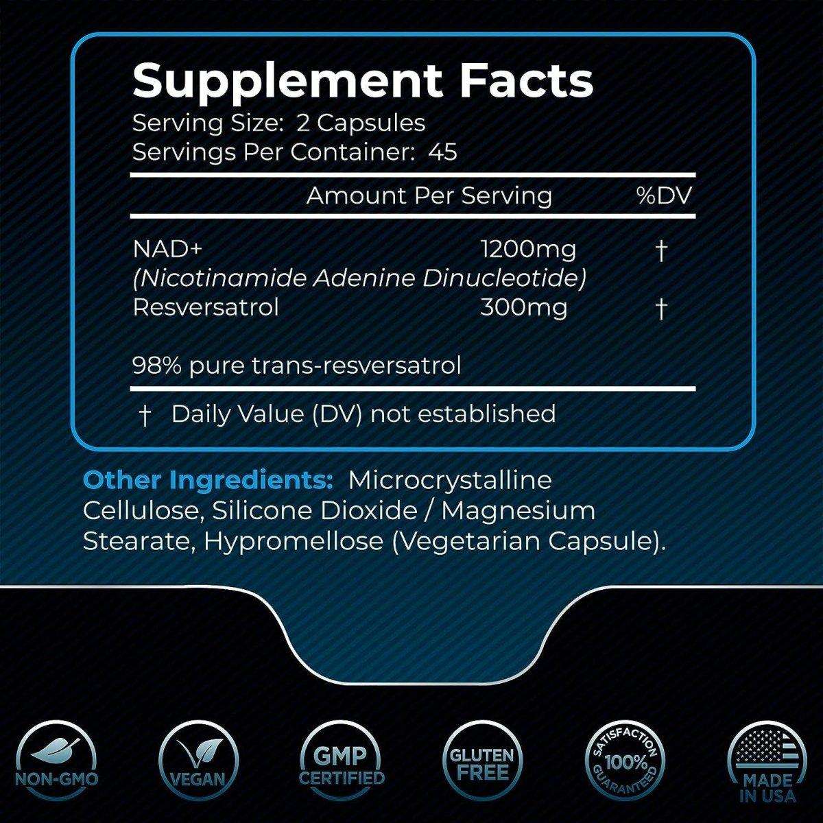 High Potency Resveratrol NAD+ Supplement Capsules