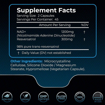 High Potency Resveratrol NAD+ Supplement Capsules