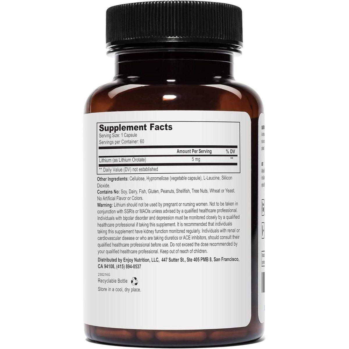 Natural Mood Support Lithium Orotate Supplement Capsules