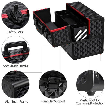 Secure Makeup Storage Case - Red/Black, Silver/Black
