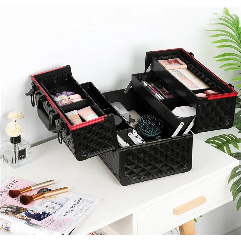 Secure Makeup Storage Case - Red/Black, Silver/Black