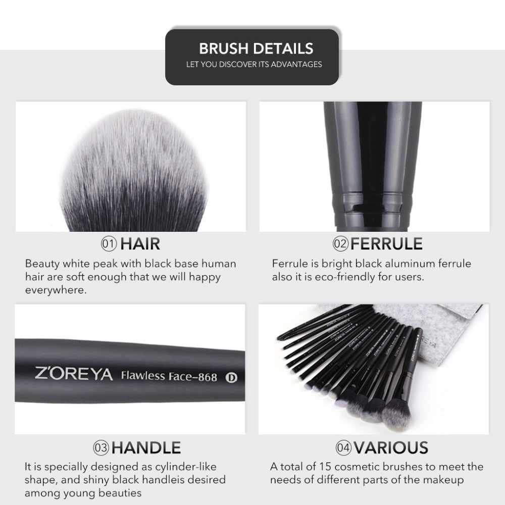 15 Pcs Premium Makeup Brushes Set