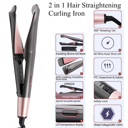 Hair Straightener and Curler 2 in 1 Twist Hair Styler