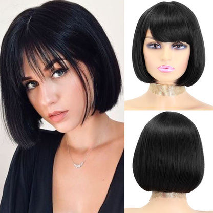 Short Wig with Bangs Pink Black Bob Wigs