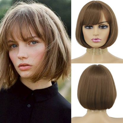 Short Wig with Bangs Pink Black Bob Wigs
