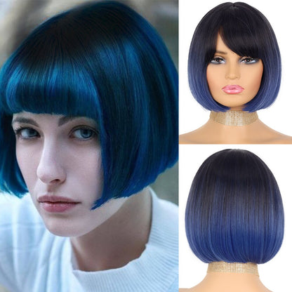 Short Wig with Bangs Pink Black Bob Wigs