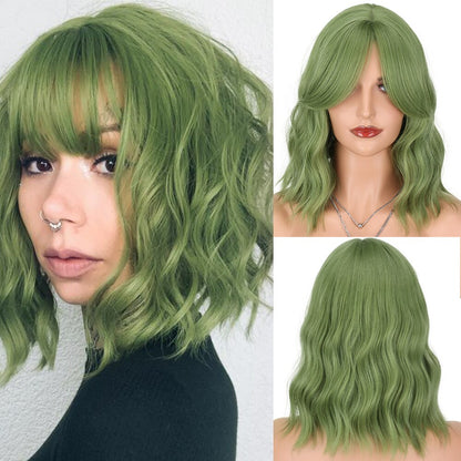 Wavy Shoulder Length Wigs for Women with Fringe