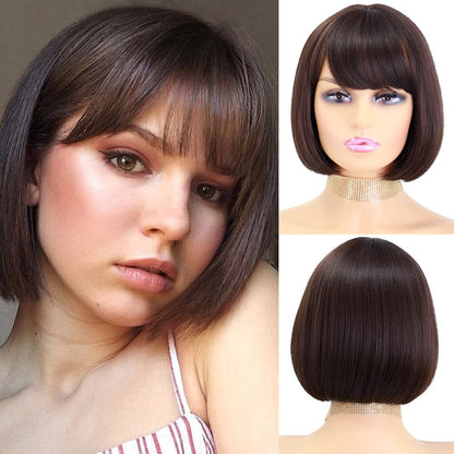 Short Wig with Bangs Pink Black Bob Wigs