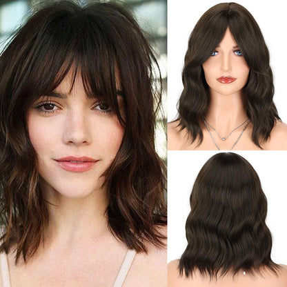 Wavy Shoulder Length Wigs for Women with Fringe