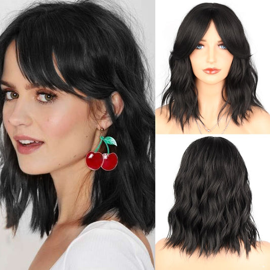 Wavy Shoulder Length Wigs for Women with Fringe