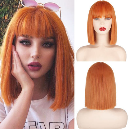 Short Wig with Bangs Pink Black Bob Wigs