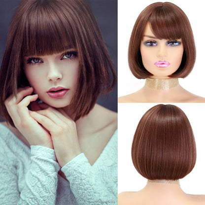 Short Wig with Bangs Pink Black Bob Wigs