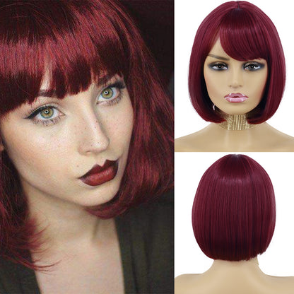 Short Wig with Bangs Pink Black Bob Wigs