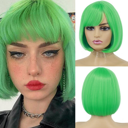 Short Wig with Bangs Pink Black Bob Wigs