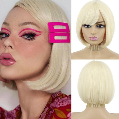 Short Wig with Bangs Pink Black Bob Wigs