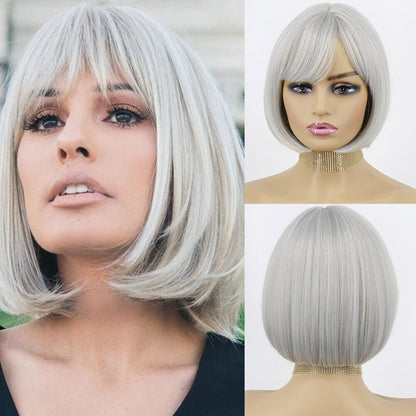Short Wig with Bangs Pink Black Bob Wigs